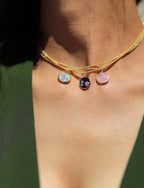 Natural Stone Necklace with Color Changing Floral Design, 18K Gold Plated, Black Obsidian, Amazonite, Rose Quartz, UV Reactive, Festival Jewlery, Gift For Daughter, Mother, Sister, Wife