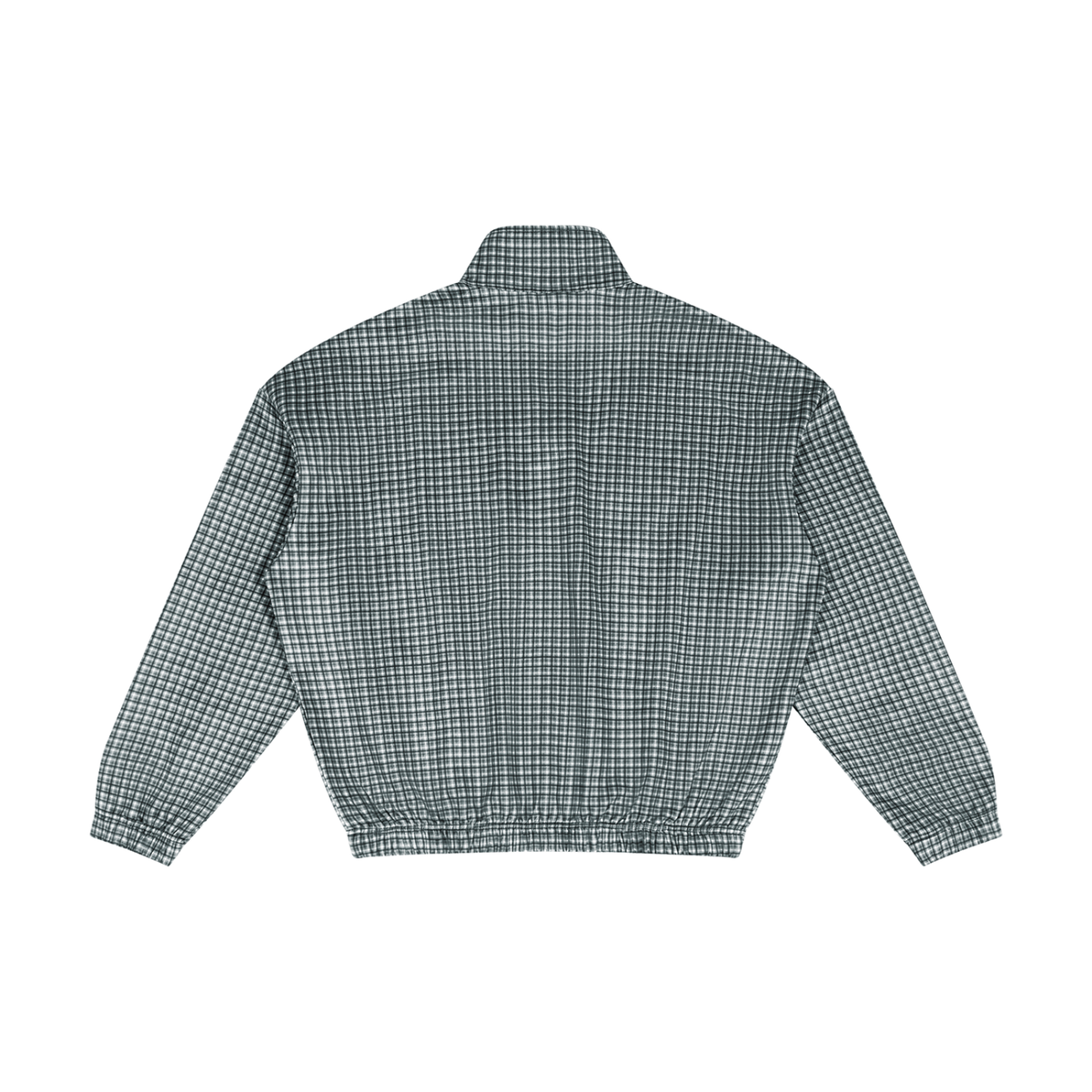 Unisex plaid quarter-zip sweatshirt, navy blue, back view