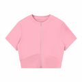 Pink paneling full-zip T-shirt with short sleeves and stand collar