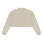 Cement gray cropped sweatshirt, back view with V-neck and long sleeves