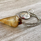 Natural Gemstone Smooth Conical Crystal Pendulum with Charm, Nickle Free Chain, Reiki Meditation Dowsing Tool (Smoky Quartz)