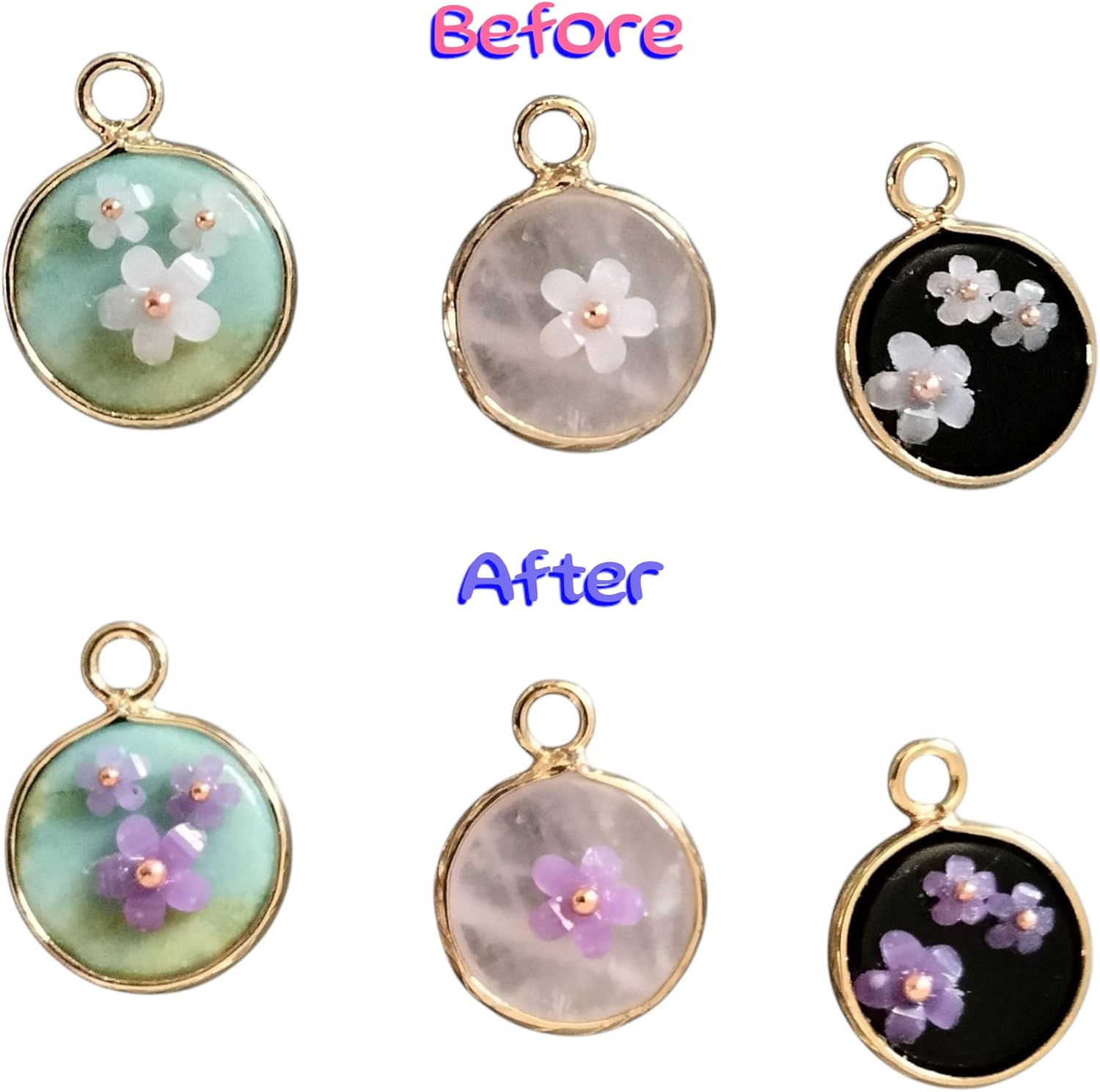 Natural Stone Necklace with Color Changing Floral Design, 18K Gold Plated, Black Obsidian, Amazonite, Rose Quartz, UV Reactive, Festival Jewlery, Gift For Daughter, Mother, Sister, Wife