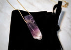 Extrinsic Beauty Natural Amethyst Crystal Bar Pendant Necklace with 18k Gold Chain, Irregular, Healing Crystal Jewelry