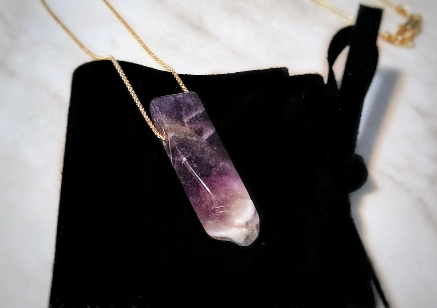 Extrinsic Beauty Natural Amethyst Crystal Bar Pendant Necklace with 18k Gold Chain, Irregular, Healing Crystal Jewelry