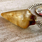 Smoky quartz pendulum bag charm, teardrop stone with silver chain and clasp ring