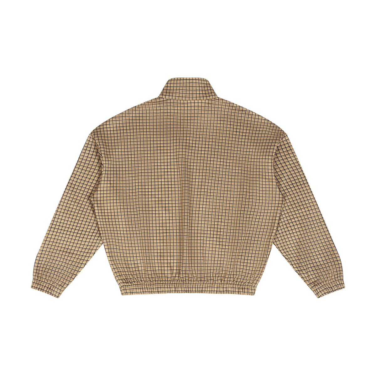 Unisex plaid quarter-zip sweatshirt, khaki, back view