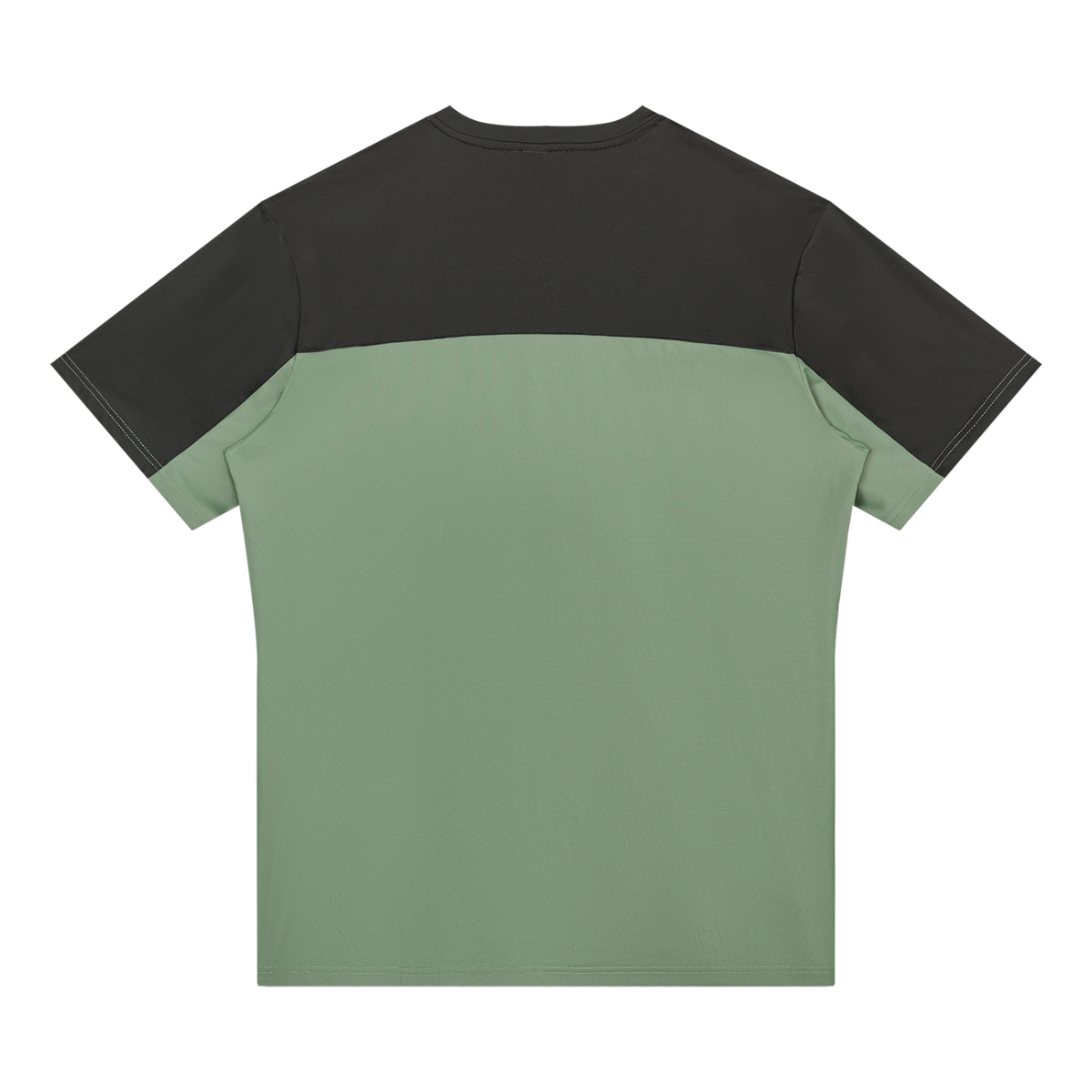Dark charcoal performance t-shirt with green lower panel and crew neck