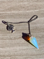 Opalite Smooth Conical Crystal Pendulum with Charm, Nickle Free Chain, Reiki Meditation Dowsing Tool (Opalite)