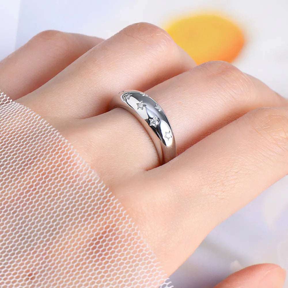 925 Sterling Silver Inlaid Moissanite Star Ring - Extrinsic Beauty
