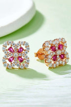 925 Sterling Silver Lab - Grown Ruby Flower Shape Stud Earrings - Extrinsic Beauty