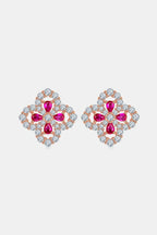 925 Sterling Silver Lab - Grown Ruby Flower Shape Stud Earrings - Extrinsic Beauty