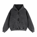 Dark gray zip-through boxy fleece hoodie with hood and kangaroo pockets