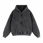 Dark gray zip-through boxy fleece hoodie with hood and kangaroo pockets