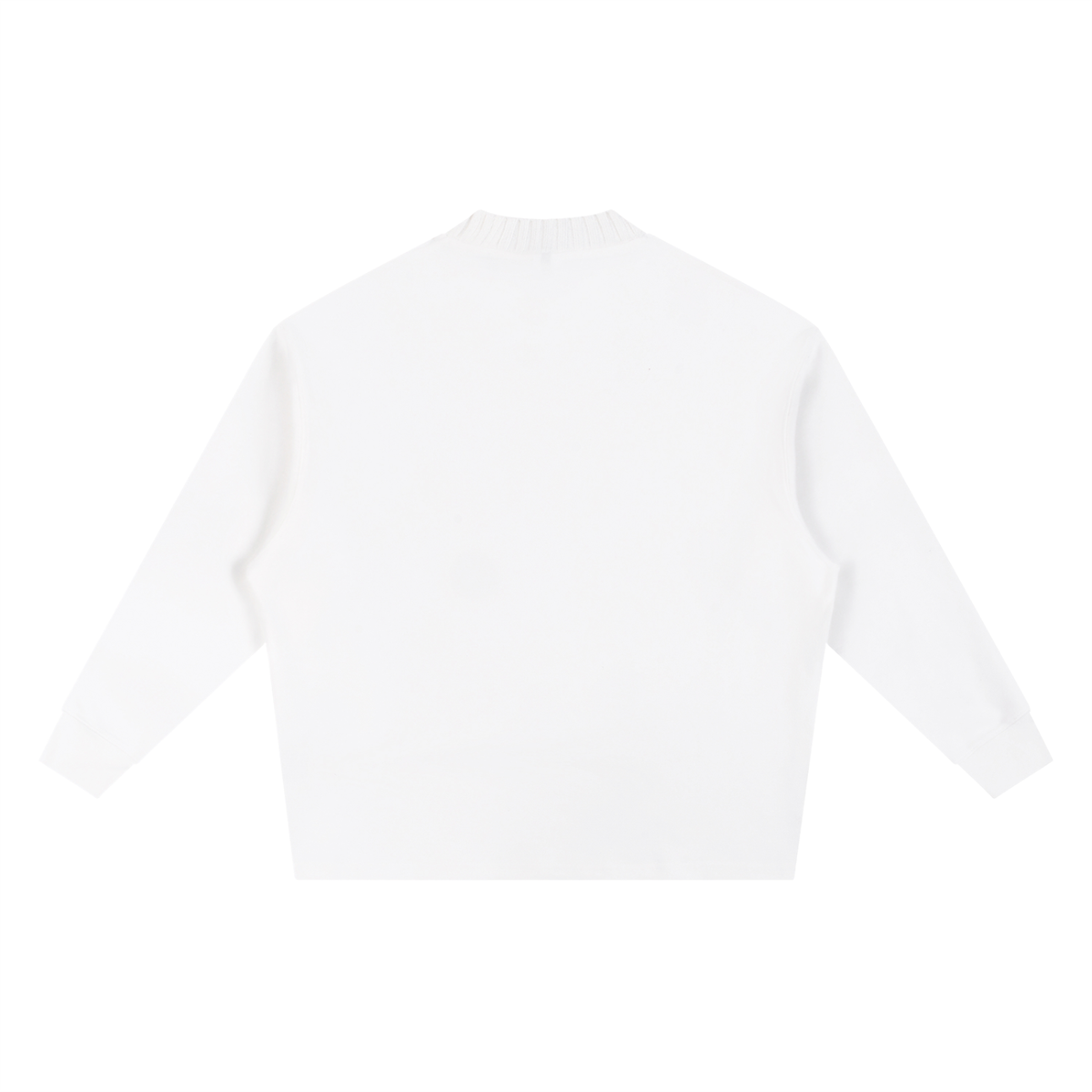 White knitted oversize sweatshirt with crew round neck and long sleeves, back view