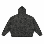 Unisex leopard print waffle full-zip hoodie, dark gray with black pattern