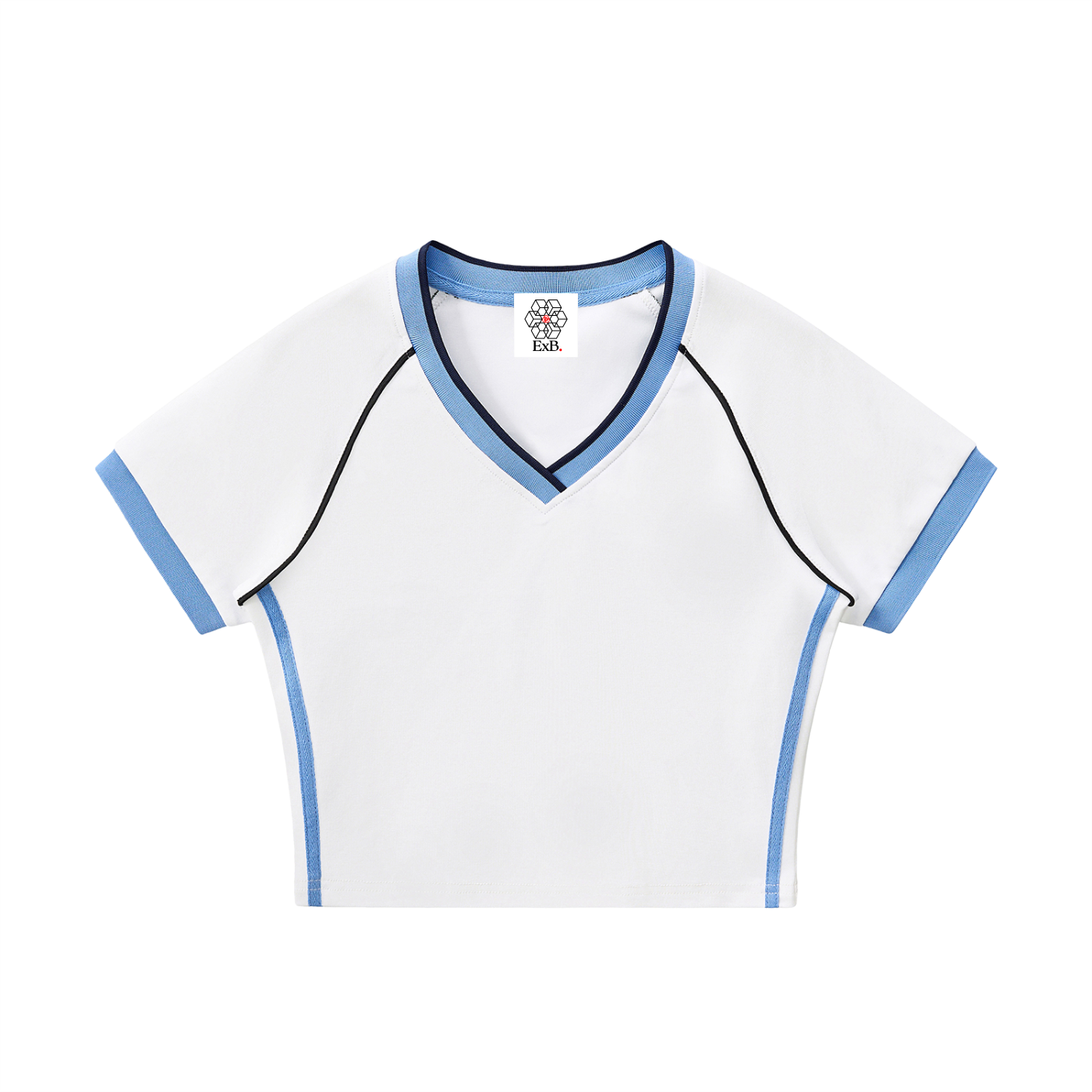 Contrast Trim V-Neck Crop T-Shirt