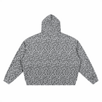 Unisex leopard print waffle full-zip hoodie with hood and long sleeves, gray pattern