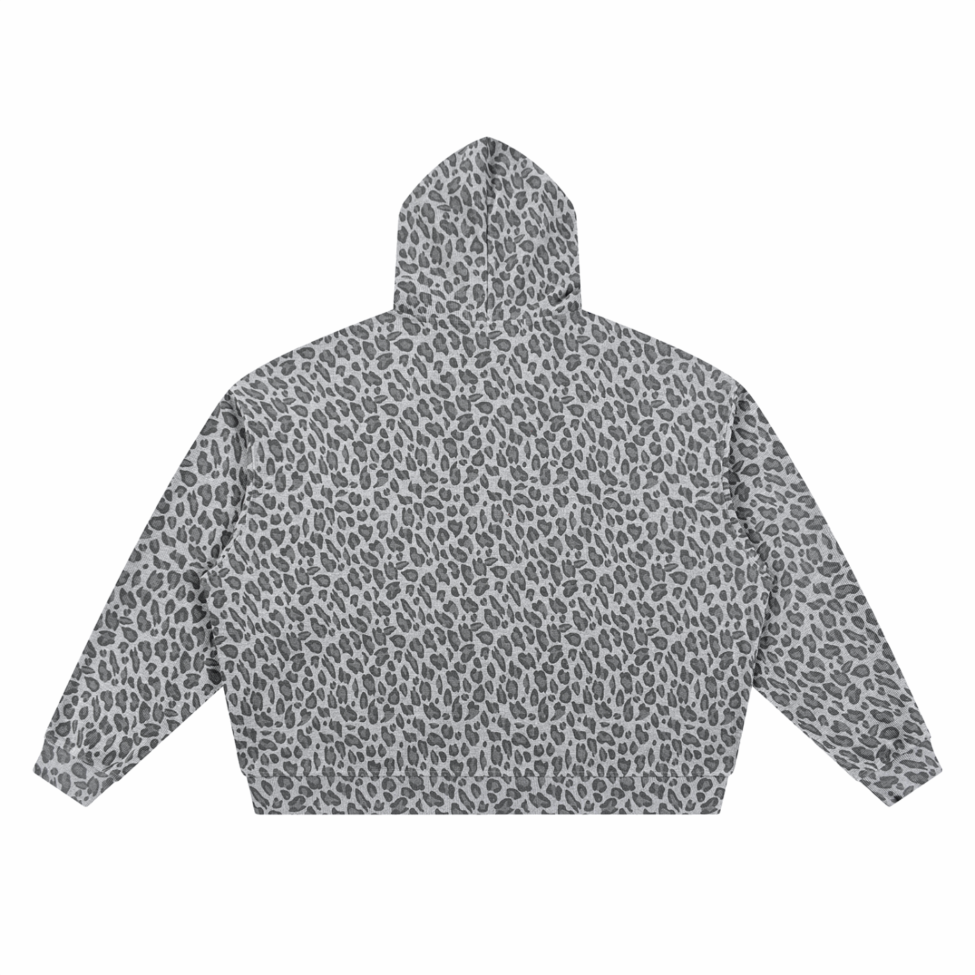 Unisex leopard-print waffle full-zip hoodie, light gray leopard spots