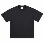Black heavyweight knit crew-neck T-shirt, short sleeves, ribbed collar and hem