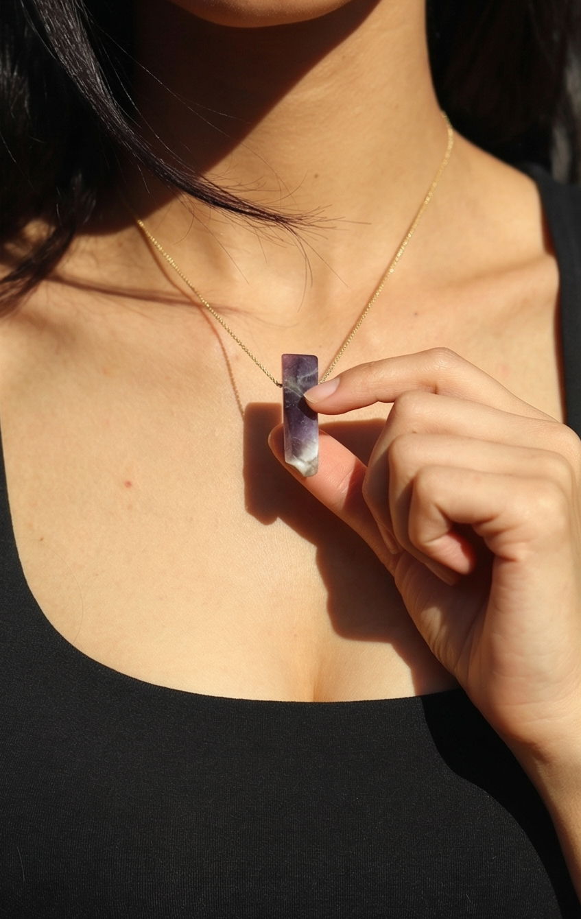 Natural Amethyst Bar 18k Gold Necklace