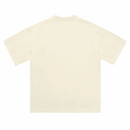 Apricot heavyweight knit crew-neck T-shirt, short sleeves, ribbed collar, back view