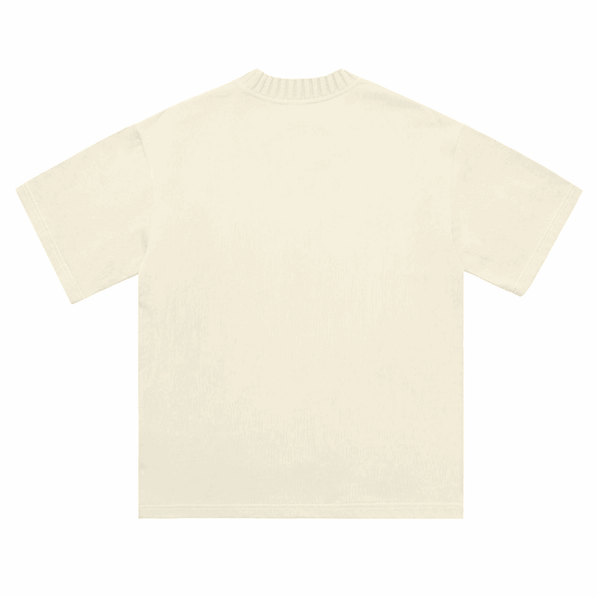 Apricot heavyweight knit crew-neck T-shirt, short sleeves, ribbed collar, back view