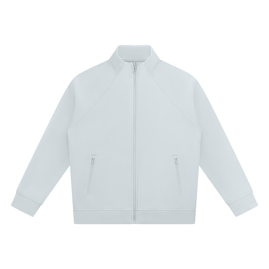 Light blue stand-collar jacket, full-zip front with side zip pockets