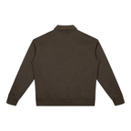 Coffee brown heather quarter-zip sweatshirt back view with long sleeves and boxy hem.