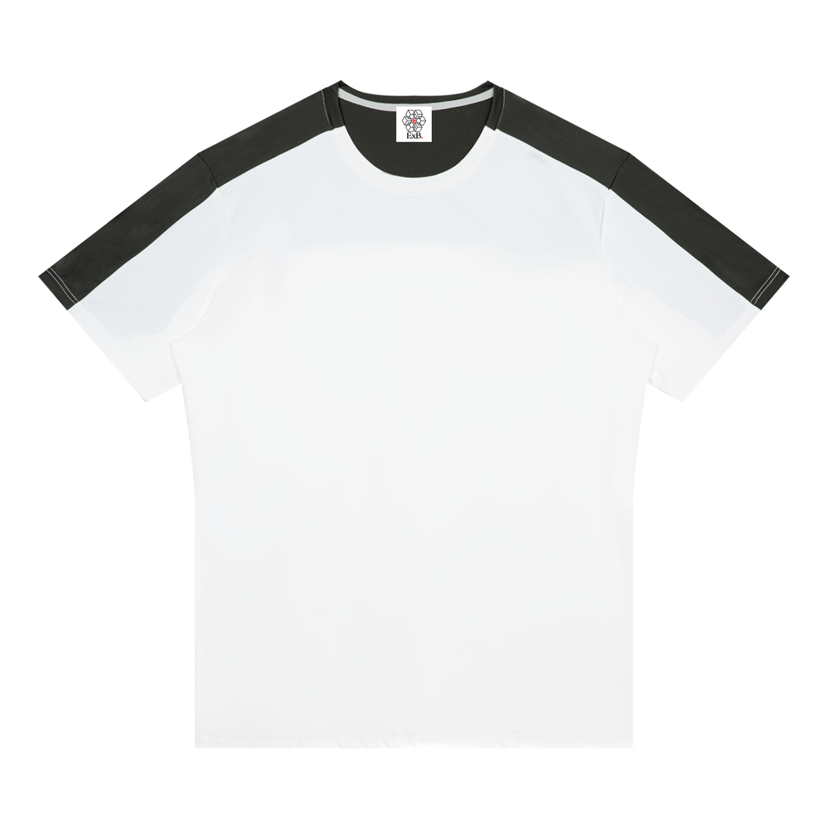White performance t-shirt with black contrast sleeves and crew neck