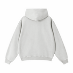 Light gray zip-through boxy fleece hoodie with hood, back view