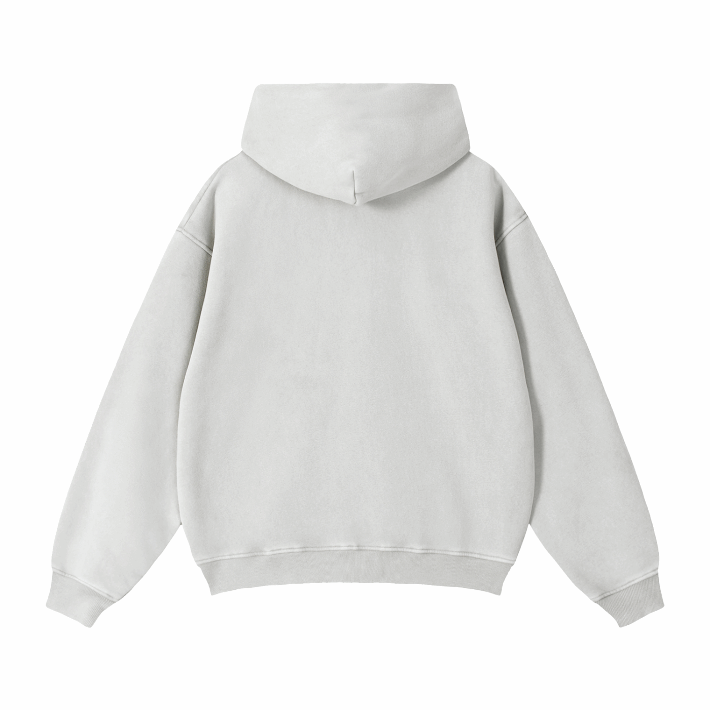 Light gray zip-through boxy fleece hoodie with hood, back view
