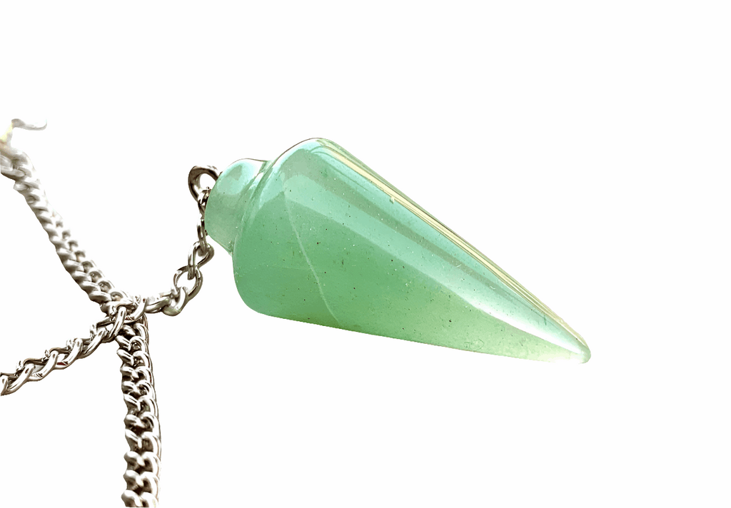 Green aventurine pendulum bag charm with metal chain and small ring detail