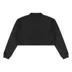 Black cropped sweatshirt, back view with V-neck and long sleeves