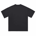 Black heavyweight knit crew-neck T-shirt, short sleeves, ribbed collar, back view