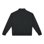 Black heather quarter-zip sweatshirt back view with long sleeves and boxy hem.