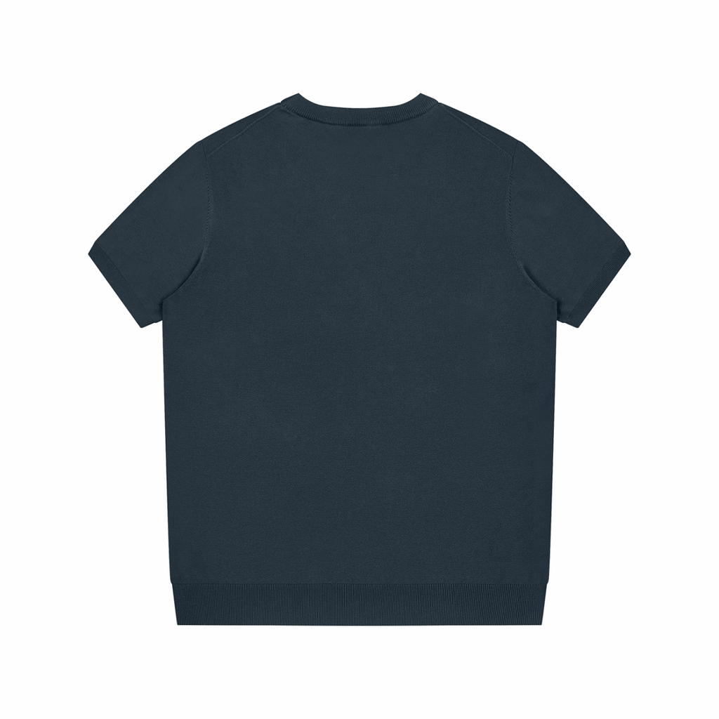 Unisex crewneck knit T-shirt, gray blue, back view