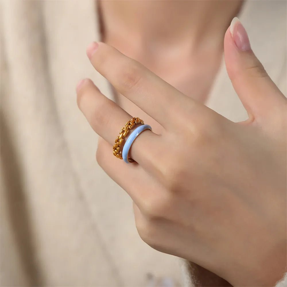 Enamel 18K Gold - Plated Open Ring - Extrinsic Beauty