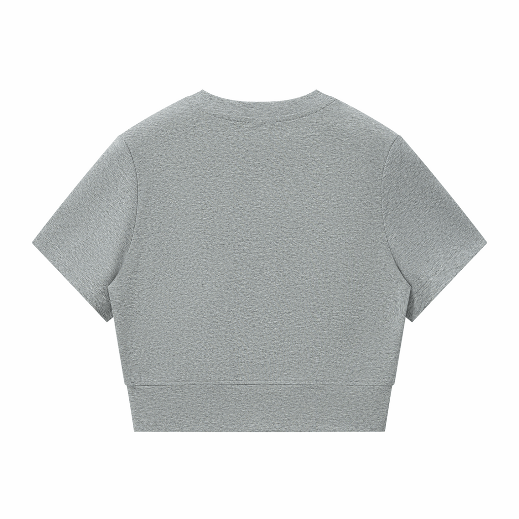 Gray paneling full-zip T-shirt with short sleeves and back seam detail