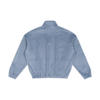 Unisex plaid quarter-zip sweatshirt, sky blue, back view