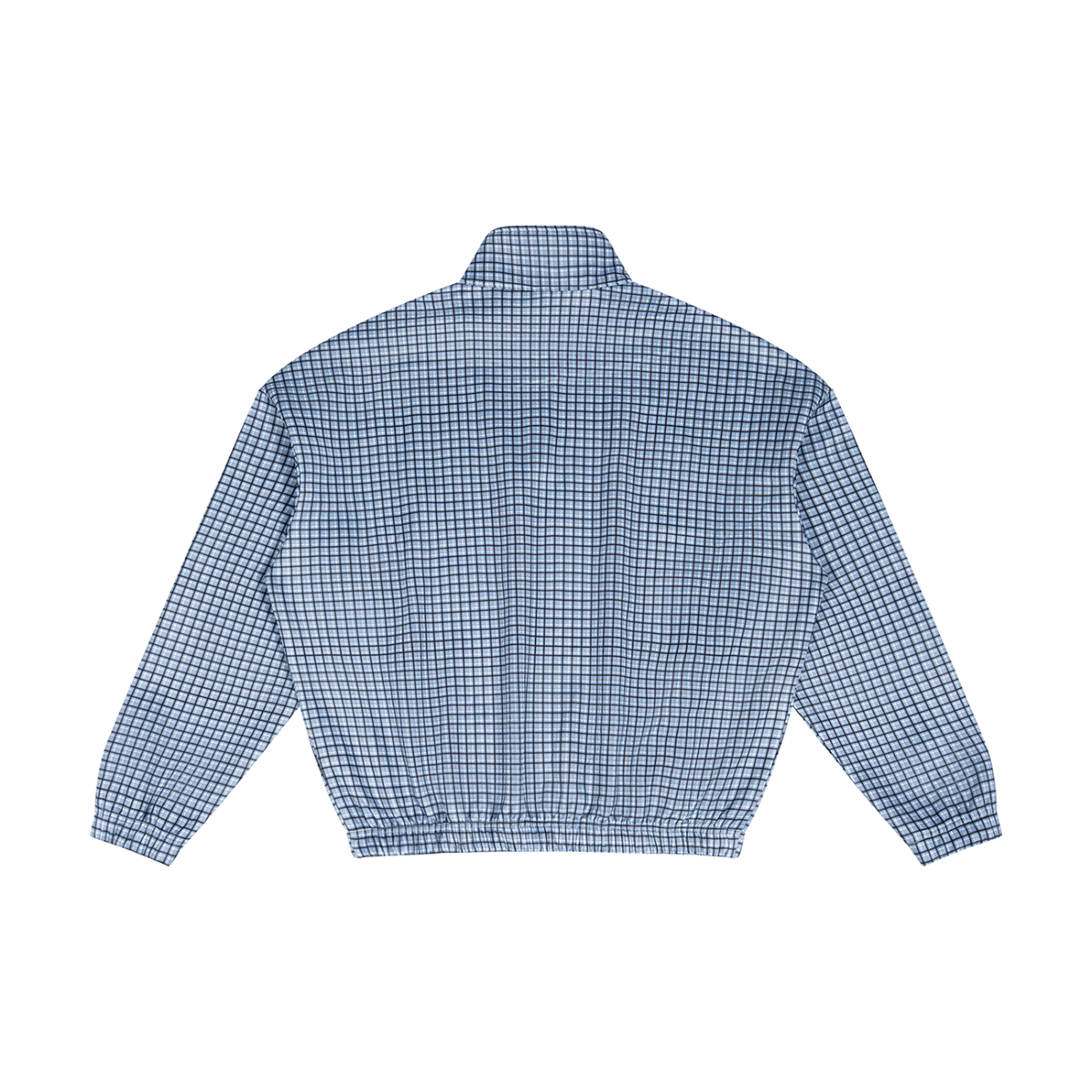 Unisex plaid quarter-zip sweatshirt, sky blue, back view