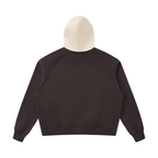Fleece raglan hoodie, dark brown back with cream hood
