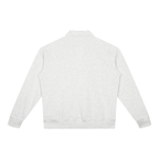 Light gray heather quarter-zip sweatshirt back view with long sleeves and boxy hem.