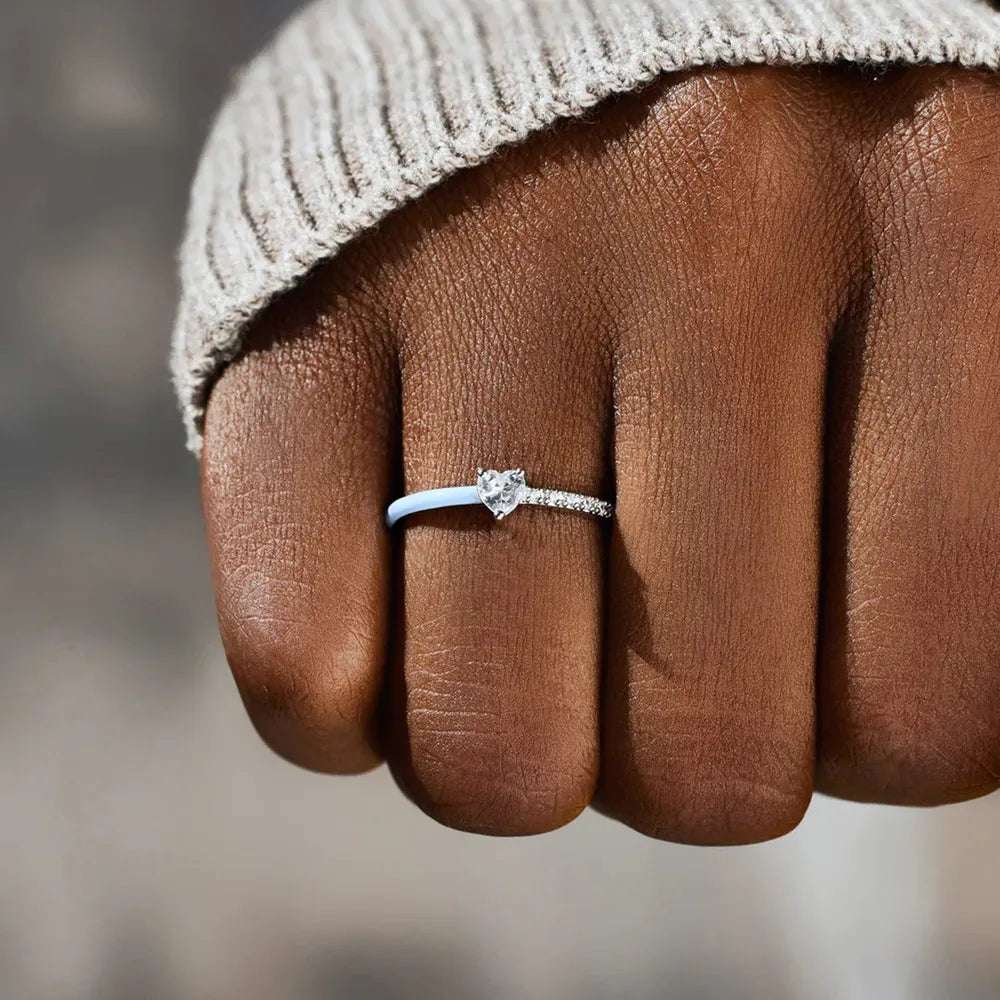 Heart Shape Inlaid Zircon Enamel Ring - Extrinsic Beauty