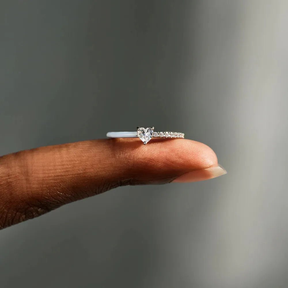 Heart Shape Inlaid Zircon Enamel Ring - Extrinsic Beauty