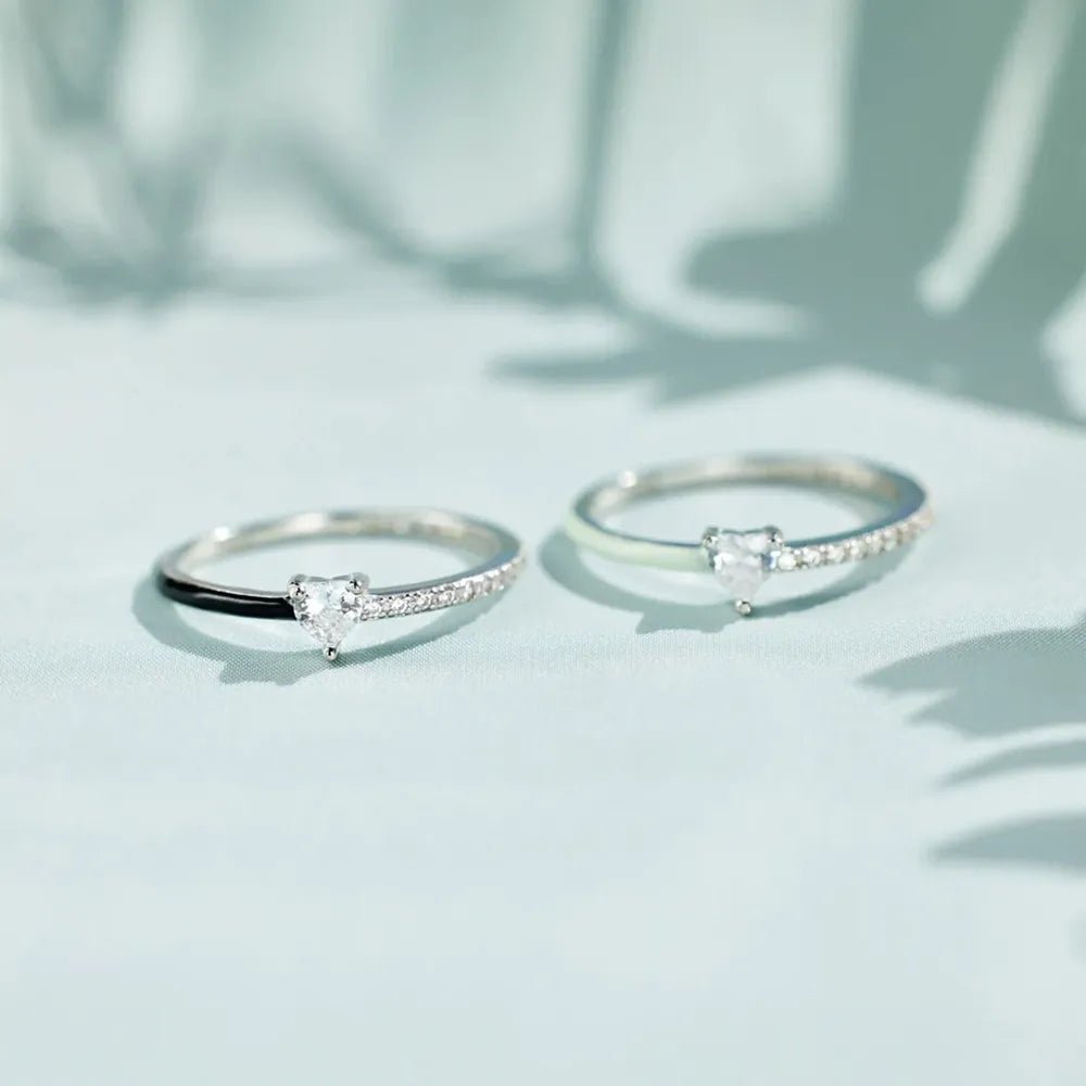 Heart Shape Inlaid Zircon Enamel Ring - Extrinsic Beauty