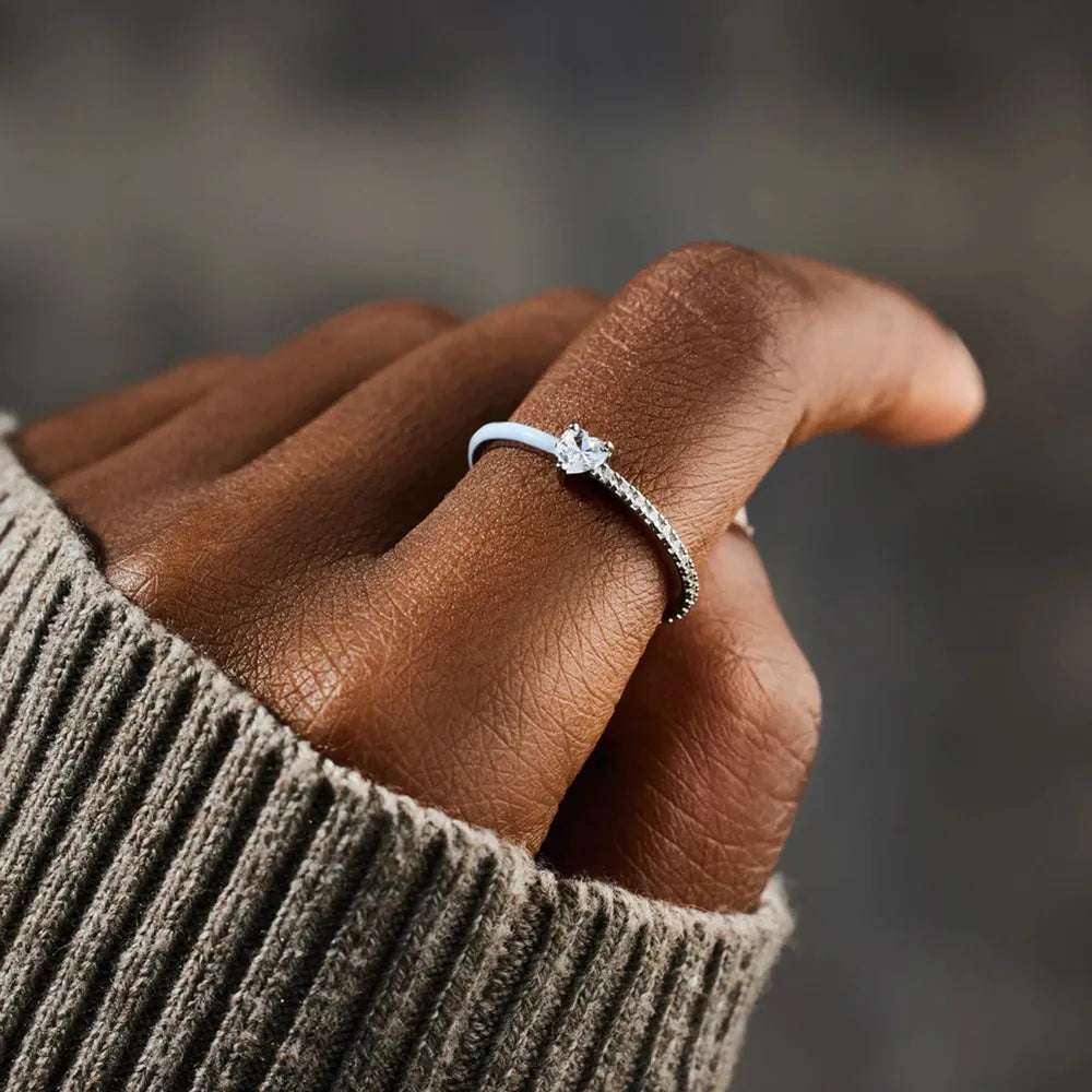Heart Shape Inlaid Zircon Enamel Ring - Extrinsic Beauty