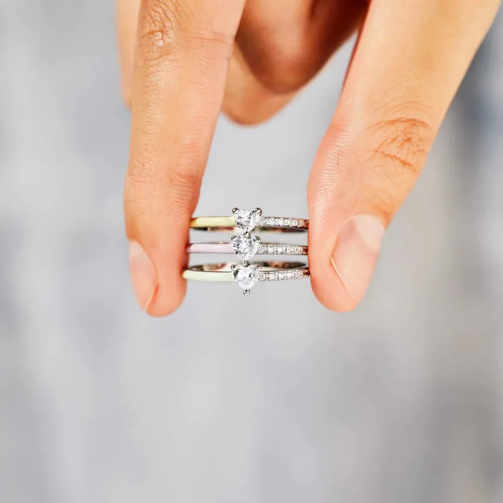 Heart Shape Inlaid Zircon Enamel Ring - Extrinsic Beauty