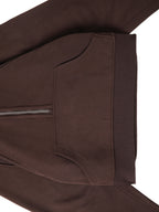 Cropped half-zip hoodie pocket and side panel detail in dark brown