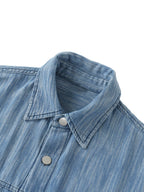 Distressed blue short-sleeve shirt collar with two-button placket