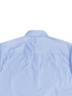 Blue vertical striped boxy shirt, back yoke and relaxed shoulders